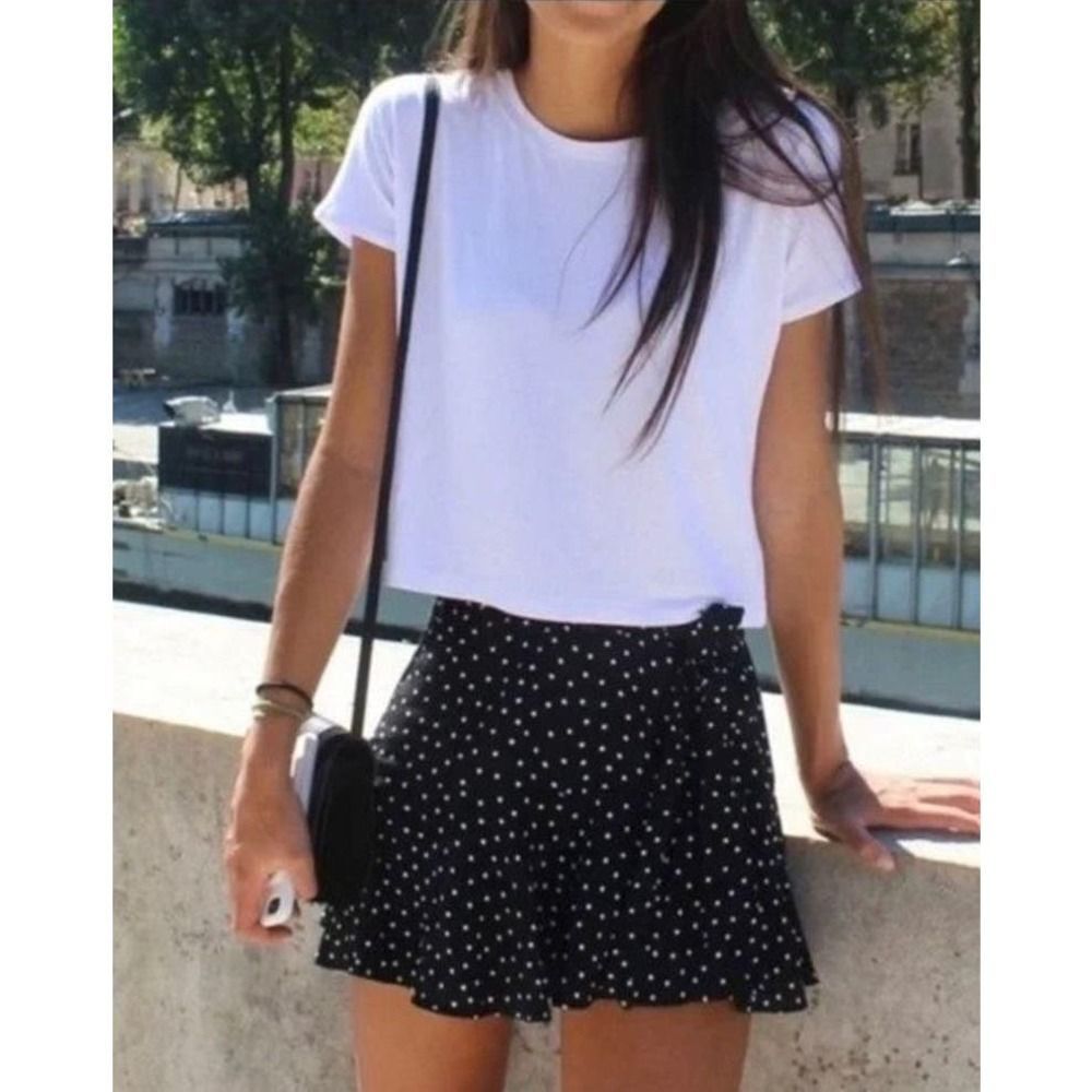 Zara EUC High Waist Tie Belt Polka Dot Skort Size S Ruffle
